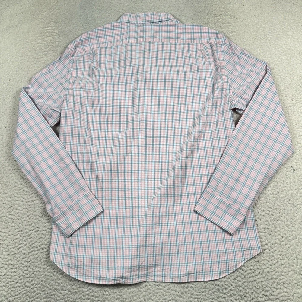 J Crew Shirt Men XL Slim Flex Washed‎ Button Front Pink Blue Plaid Stretch NWT